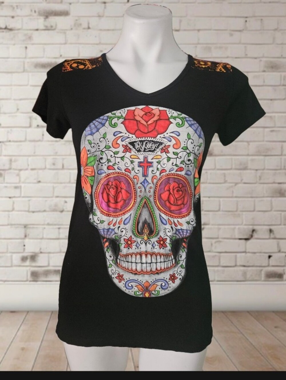 ¡AY GUEY sugar skull Day of the Dead shirt Size Large